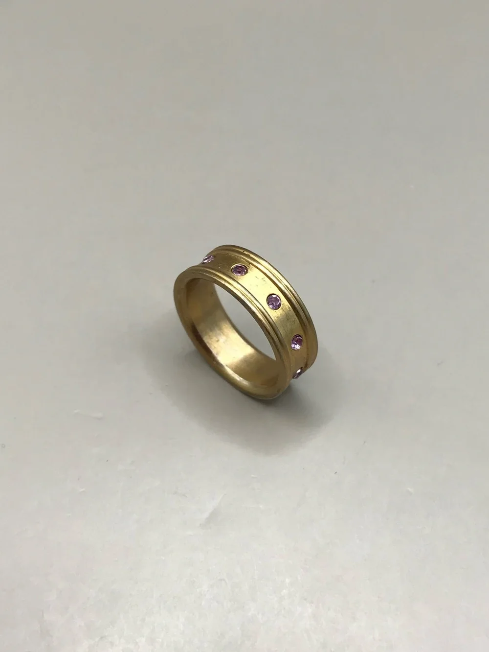 Matte Gold-Tone Ring with Lilac Crystal Accents
